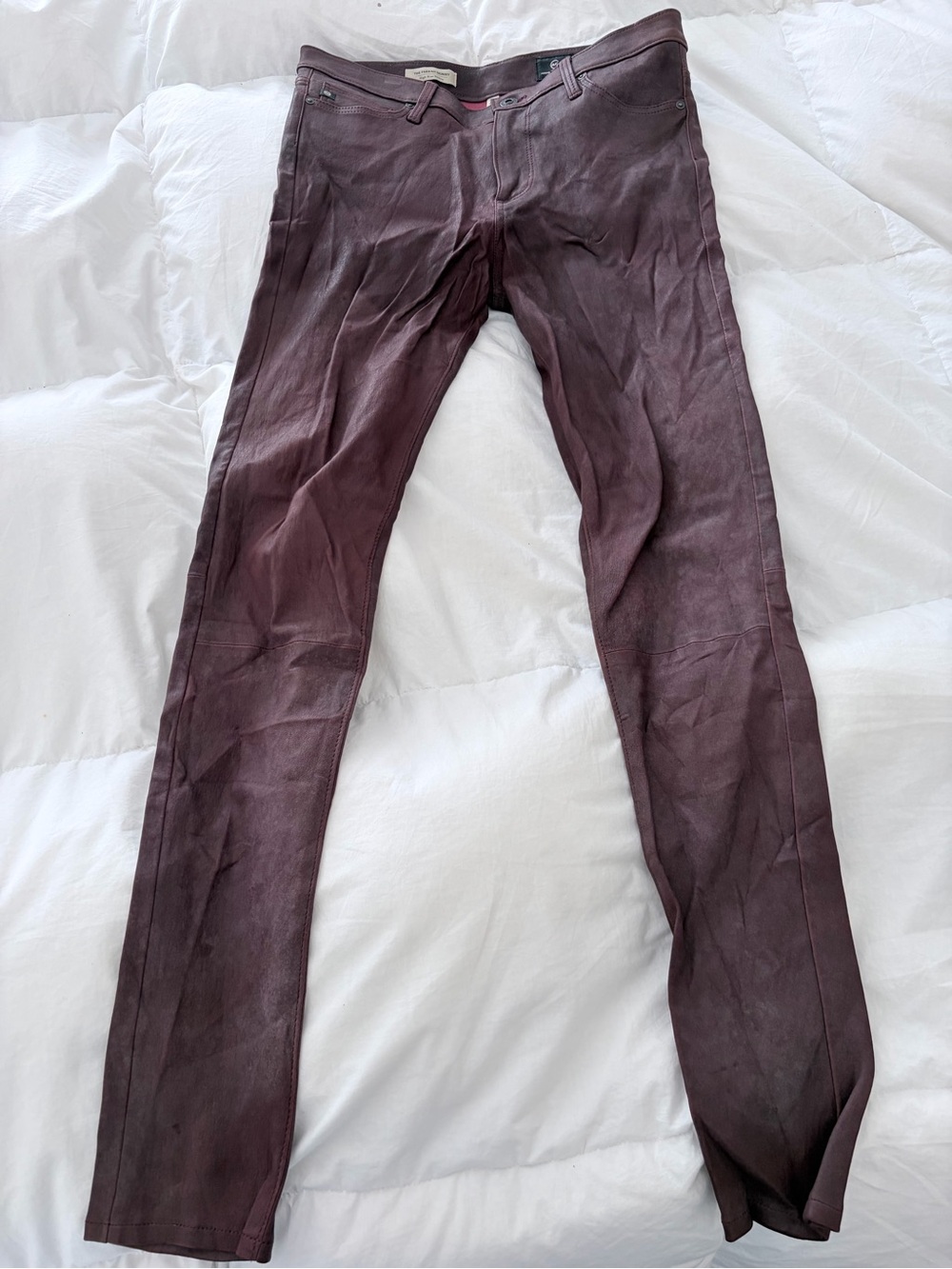 Ag Adriano Goldschmied Women's The Farrah Skinny Jeans in Burgundy, lamb Leather